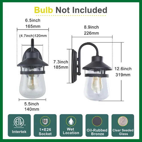 Miniatura 6 de Tarentlight Aplique de pared para exteriores con pantalla de vidrio transparente semillado, accesorio exterior impermeable en acabado de bronce