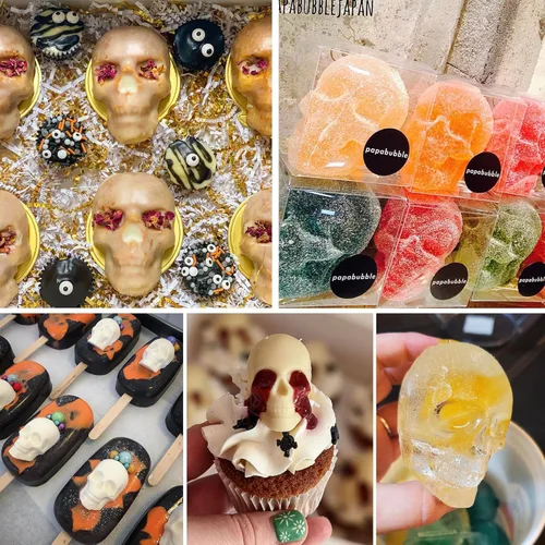 Miniatura 7 de Sidosir 4 moldes de chocolate con calavera de gomita, moldes de caramelo de calavera de gomita, moldes de silicona antiadherentes con 2 cuentagotas