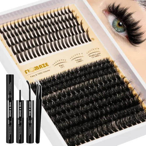 Kit de racimos de pestañas, kit de extensión de pestañas 100D, pestañas individuales puntiagudas de 0.47 a 0.78 pulgadas, extensión de pestañas de