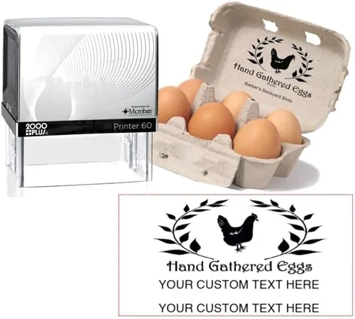 Handy Stamps Sello de cartón de huevos autoentintado, rectangular, caucho, tamaño de 2 "x 1", 3 líneas, texto personalizable