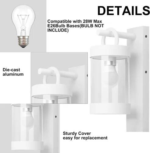 Miniatura 3 de Luz blanca para porche, luz de pared exterior del anochecer al amanecer, accesorio de iluminación exterior grande de 13 pulgadas para la puerta