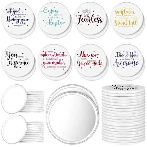 Miniatura 9 de Kigley 24 piezas de CNA Week Gifts - Espejo compacto inspirador para mujer, espejo de bolso de 2.8 pulgadas, regalo motivacional positivo de oficina