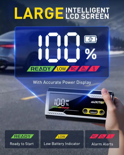 Miniatura 3 de AUXITO Arrancador de 6000A, arrancador de batería de coche de 12V, hasta todos los motores de gasolina y diésel de 12L con pantalla LED, caja