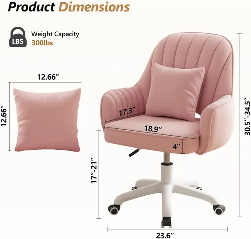Miniatura 2 de Silla de Oficina para el Hogar de Terciopelo Sillas de Tocador Bonita Silla de Escritorio de Maquillaje con Ruedas Respaldo Medio Sillas de Rosa