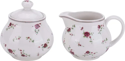 Juego de crema y azúcar con tapas de porcelana vintage floral azucarero y crema en cerámica beige para el hogar y la cocina, comedor, color rosa