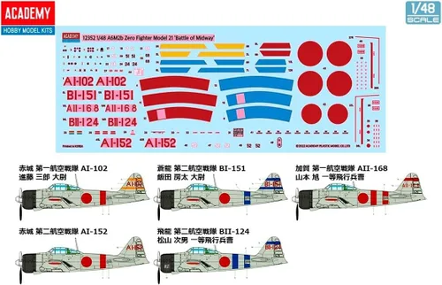 Miniatura 10 de Academy 12352 1/48 Armada japonesa Zero Ship Fighter Avión Tipo 21 Midway Battle Modelo de plástico