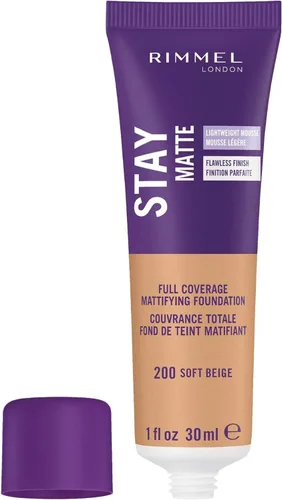 Miniatura 2 de Rimmel London Stay Matte Liquid Mousse - 200 Soft Beige - Base ligera, control de brillo, sin aceite, 1 onza Beige suave