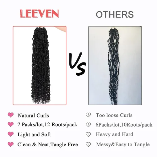 Miniatura 4 de Leeven 7 paquetes de cabello sintético tejido en crochet en rizos de diosa con ombré rubio de 18 pulgadas de largo, pre-enlazados, estilo bohemio