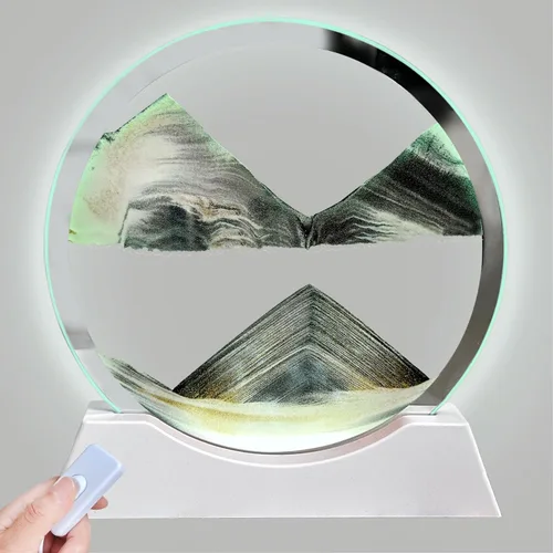 Aoderun Arte de arena móvil de 7 pulgadas, movimiento líquido con luz, 3 colores cambiantes, arena en movimiento, imagen de arte redondo de vidrio