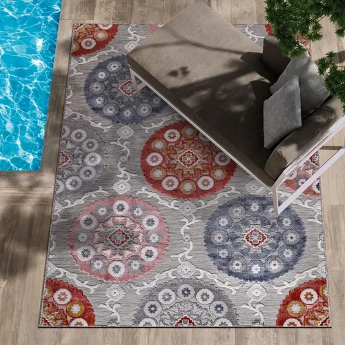 Miniatura 42 de CAMILSON Alfombra para Interiores y Exteriores, Alfombras de Área Azules 5x7 con Hojas Tropicales Botánicas para Patios Interiores y Exteriores