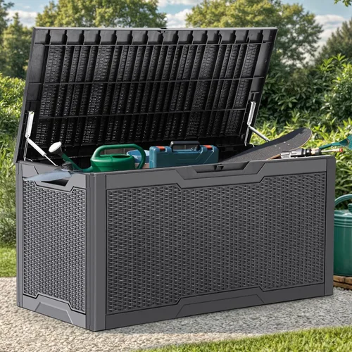 Miniatura 8 de YITAHOME Caja grande de resina de 100 galones, cajas de almacenamiento al aire libre para muebles de patio, cojines de exterior, herramientas