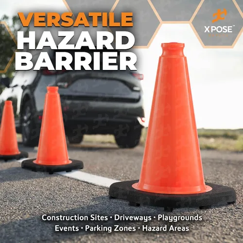 Miniatura 7 de Xpose Safety Conos de tráfico naranjas de 12 pulgadas, paquete de 4 conos de seguridad de plástico PVC multiusos para estacionamiento, fútbol