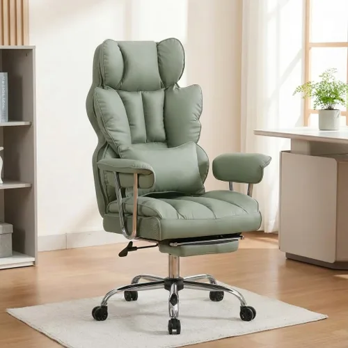 Miniatura 14 de Silla de oficina grande y alta de 400 libras, silla de escritorio ejecutiva resistente con reposapiés, silla ergonómica de piel sintética con Blanco