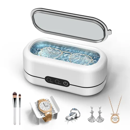 Limpiador ultrasónico de joyas, máquina de limpieza ultrasónica de 48 KHz para joyas, anteojos, anillos, correa de reloj, dentaduras postizas, modos