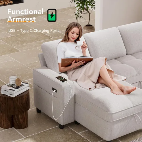Miniatura 6 de Vipbear Sofá Seccional Cama de 81" con Cama Extraíble, Sofá Cama en Forma de L, Sofá Extraíble con Respaldo Reclinable, Chaise de Almacenamiento