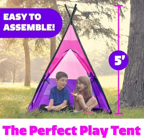 Miniatura 3 de USA Toyz Happy Hut Tienda de campaña tipi para niños, tipi desplegable para interiores, casa de juegos para niños, niñas, niños pequeños con bolsa