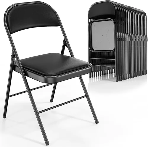 Miniatura 27 de VINGLI Paquete de 4 sillas plegables con asientos acolchados, marco de metal con asiento y respaldo de piel sintética, capacidad de 350 libras, Negro