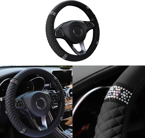 Miniatura 11 de Funda brillante para volante de automóvil, protector de cuero con diamantes de imitación de cristal para automóvil, accesorios de decoración