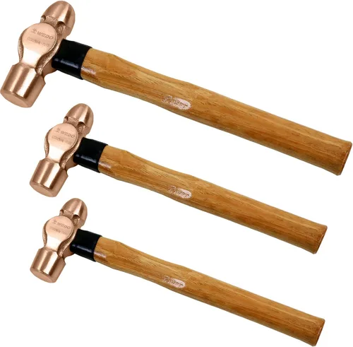Miniatura 9 de WEDO Juego de martillo de bola de cobre de 3 piezas, 8 onzas + 12 onzas + 16 onzas (1/2 libra+3/4 lb+1 libra), martillo de bola con mango de madera