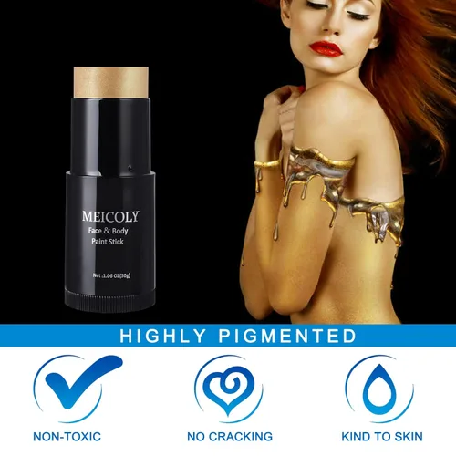 Miniatura 5 de MEICOLY Pintura Dorada en Barra para Cara y Cuerpo (1.06 Oz), Pintura Facial Mezclable en Crema, Resistente al Sudor e Impermeable, Maquillaje palo
