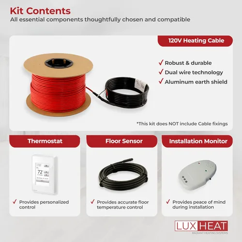 Miniatura 7 de LuxHeat Kit de cable de calefacción de suelo de 10 pies cuadrados – Sistema de calefacción por suelo de 120 V – Sistema de suelo calefactado incluye