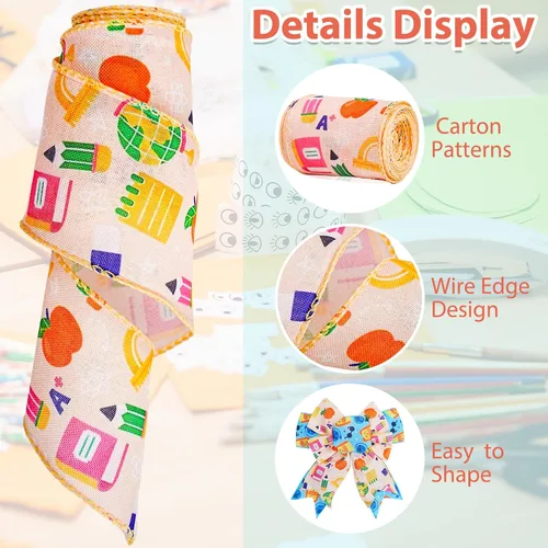 Miniatura 3 de 4 rollos de cinta escolar de 20 yardas de cinta con borde con alambre para envolver regalos, decoración de fiestas, manualidades, envoltura de lazo