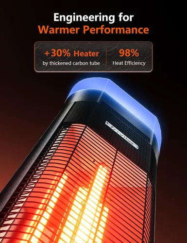 Miniatura 4 de Calentador eléctrico para patio al aire libre, calentador 3 en 1 con altavoz de audio y luz RGB, torre infrarroja de 1500 W, 43 pulgadas, IP65 a