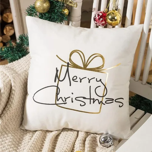 Miniatura 5 de Juego de 4 fundas de almohada de Navidad de 18 x 18 pulgadas, fundas de almohada doradas con estampado de copos de nieve a rayas, fundas de cojín