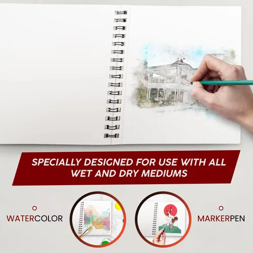 Miniatura 4 de Bloc de marcadores Cuaderno de bocetos en espiral con papel de arte grueso y suave a prueba de manchas, 120 GSM, 80 libras, para bocetos