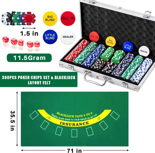 Miniatura 4 de Aoriher Juego de Blackjack Casino, incluye 300 fichas de póquer, fieltro de casino, 1 barajador automático de tarjetas de 6 barajas, bandeja de Verde