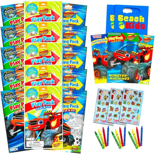 Juego de 15 paquetes de juegos para niños, libros para colorear divertidos recuerdos de fiesta, crayones, calcomanías, bolsas de botín, más (Blaze