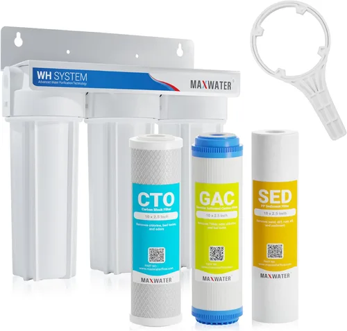 Max Water Sistema de filtración de agua estándar de 3 etapas (bueno para agua de la ciudad) de 10 pulgadas para toda la casa - Sedimento + GAC + CTO