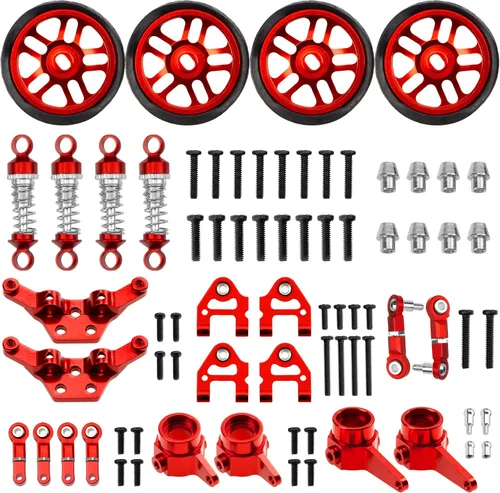 Kit de nudillos de dirección de metal, brazo de suspensión con brazos en A, amortiguadores y neumáticos de varilla de enlace trasero, piezas de