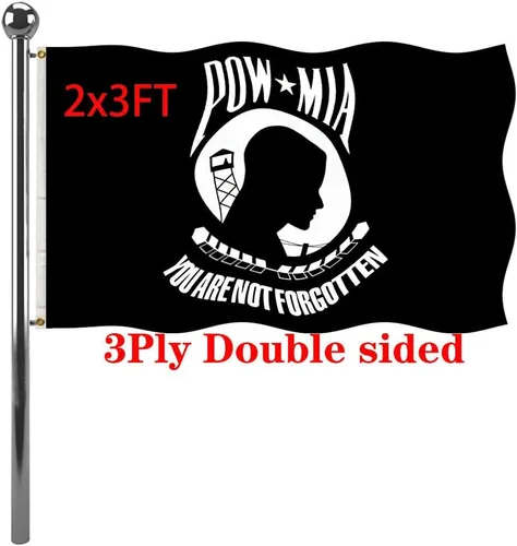 Miniatura 16 de Jayus Banderas militares Pow Mia de doble cara de 2 x 3 pulgadas para exteriores, nailon resistente 320D Pow You Are Not Forgotten Prisoner of War