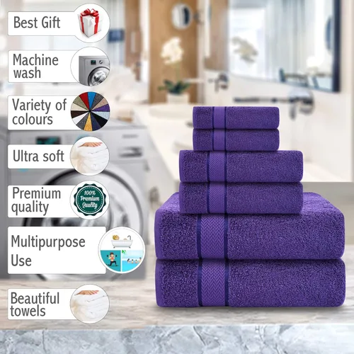 Miniatura 6 de Juego de toallas de baño - 100% algodón - 2 toallas de baño, 2 toallas de mano y 2 toallas faciales - Grandes, secado rápido, absorbentes, suaves