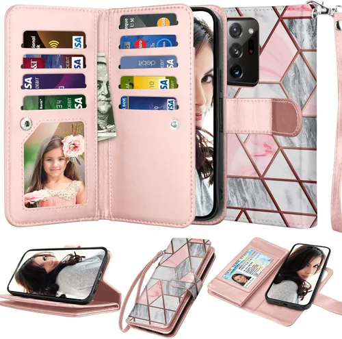 Miniatura 8 de Njjex Funda para Galaxy Note 20 Ultra (2020), para Samsung Note 20 Ultra 5G, [9 ranuras para tarjetas] Funda de piel sintética para crédito