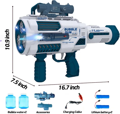 Miniatura 10 de Pistola de burbujas automática Gatling, que produce miles de burbujas por minuto, adecuada para niños y adultos y perfecta para fiestas