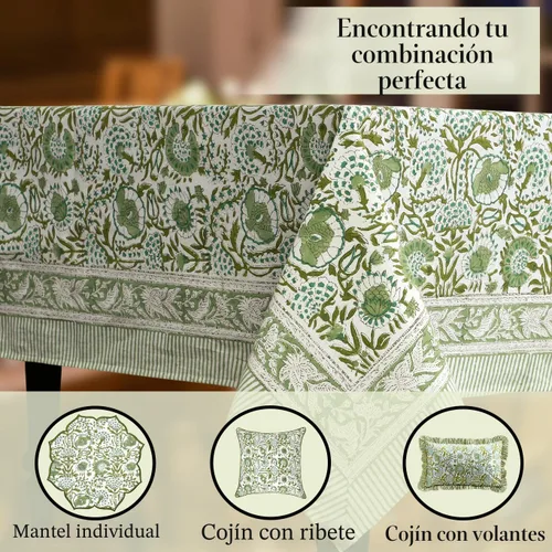 Miniatura 8 de CPC - Mantel cuadrado 100% algodón, 60 x 60 pulgadas, estampado de bloques indios, mantel para bodas, primavera/verano, barbacoa, verde ágata