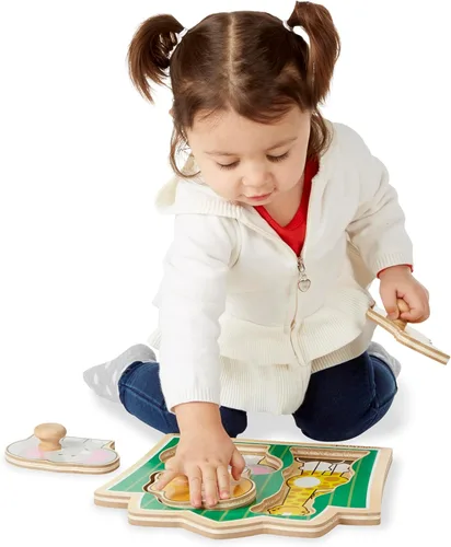 Miniatura 3 de Melissa & Doug Jungle Friends - Rompecabezas de animales de safari con pomo gigante, rompecabezas de clavijas de madera para niños pequeños, juguete
