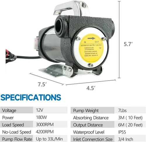 Miniatura 2 de Kit de bomba de transferencia de combustible eléctrica portátil de 12 V CC (boquilla+mangueras+filtro), para diésel, queroseno, máquina, aceite