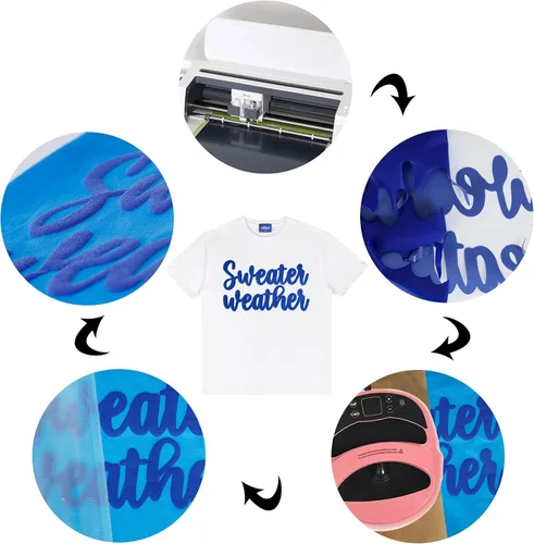 Miniatura 3 de RENLITONG - Vinilo de transferencia de calor mate 3D Puff HTV azul de 12 pulgadas por 6 pies, rollo para planchar para prensa de calor, camisetas