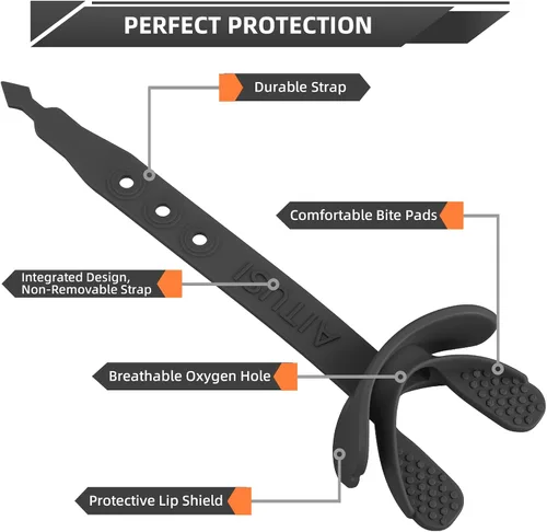 Miniatura 3 de Paquete de 4 protectores bucales de fútbol con correa, protector de labios transpirable con estuche para jugadores de fútbol, cómodo diseño