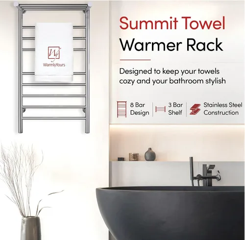 Miniatura 4 de WarmlyYours Calentadores de toallas negros para baño, toallero térmico negro montado en la pared con estante, 11 barras de acero inoxidable, 20 x 36