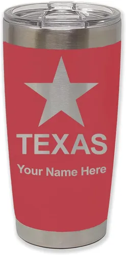 Miniatura 22 de LaserGram Vaso aislado al vacío de 20 onzas, bandera de Texas, grabado personalizado incluido (negro)