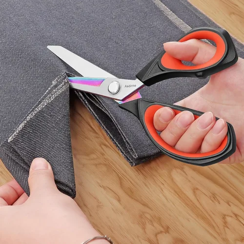 Miniatura 2 de Asdirne Tijeras de tela, tijeras de costura con cuchillas recubiertas de titanio multiusos resistentes y asas cómodas de agarre suave, 9.8 in, Rojo