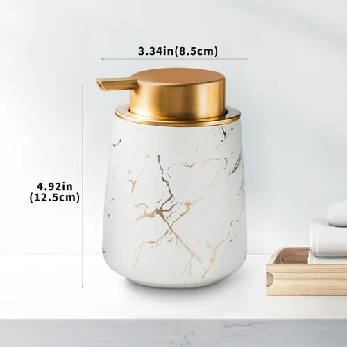 Miniatura 5 de YYW Dispensador de jabón de manos espumoso de mármol, cerámica de 13.5 onzas, dispensador de cabezal de bomba grande lindo para cocina y baño Blanco