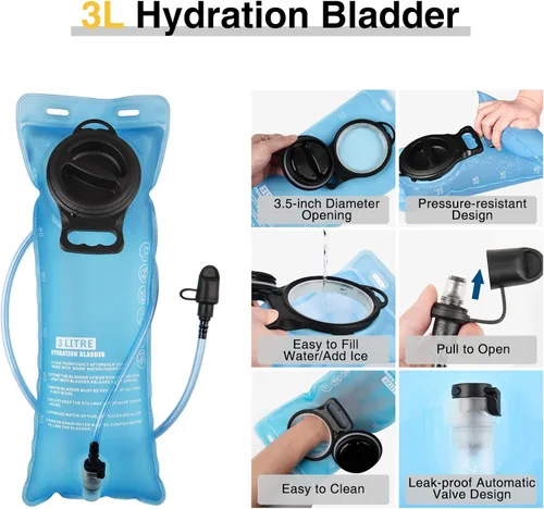Miniatura 3 de CVLIFE Mochila táctica de hidratación con vejiga de agua de TPU de 3 L, mochila de senderismo de 22 L para hombres y mujeres, mochila de agua Molle