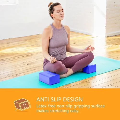 Miniatura 3 de Sol Living Bloques de yoga, paquete de 2 cojines de yoga de espuma EVA de alta densidad, para estirar, pilates, meditación, equipo de ejercicio, Azul
