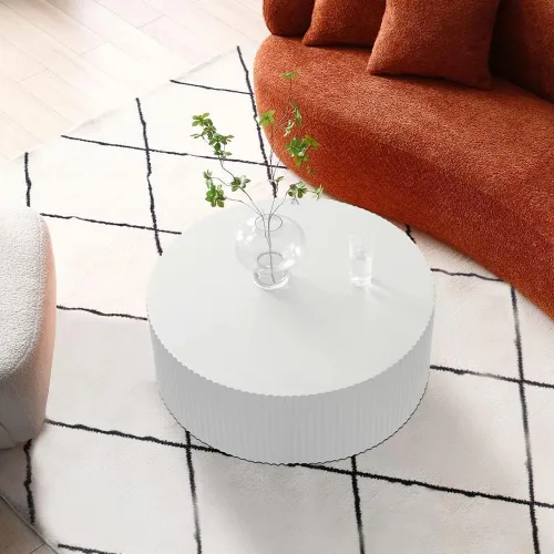 Miniatura 3 de Mesa de centro redonda blanca moderna grande redonda mesa auxiliar de madera para sala de estar, oficina, apartamento Redondo-35.43" Blanco