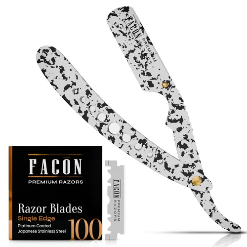 Miniatura 13 de Facón Navajas rectas para hombres - Kit de navaja de barbero profesional de borde recto con 100 cuchillas, afeitadora clásica de acero inoxidable El